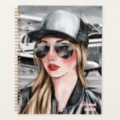 Vrouw Piloot & Zonnebril Cessna Vliegtuig Kerstmis Planner (Voorkant)