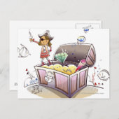 Vrouw piraat op een schatkist briefkaart (Voorkant / Achterkant)