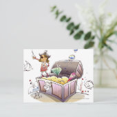Vrouw piraat op een schatkist briefkaart (Staand voorkant)