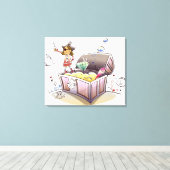 Vrouw piraat op een schatkist canvas afdruk (Insitu (Houten vloer))