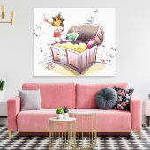 Vrouw piraat op een schatkist canvas afdruk (Insitu (Woonkamer))