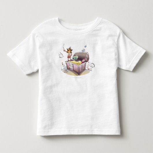 Vrouw piraat op een schatkist kinder shirts (Voorkant)