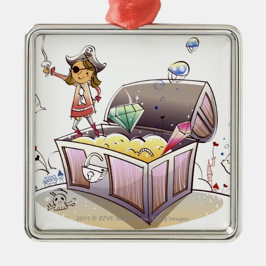 Vrouw piraat op een schatkist metalen ornament (Voorkant)