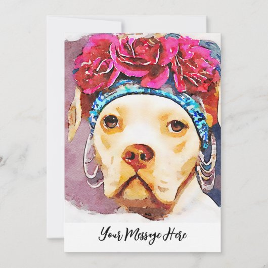 Vrouw Pitbull Portret Whimsical Waterverf Art Bedankkaart (Voorkant)