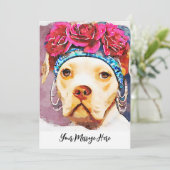 Vrouw Pitbull Portret Whimsical Waterverf Art Bedankkaart (Staand voorkant)