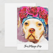 Vrouw Pitbull Portret Whimsical Waterverf Art Bedankkaart (Voorkant / Achterkant)