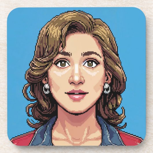 Vrouw Pixel Art Portrait Onderzetter Set (Voorkant)