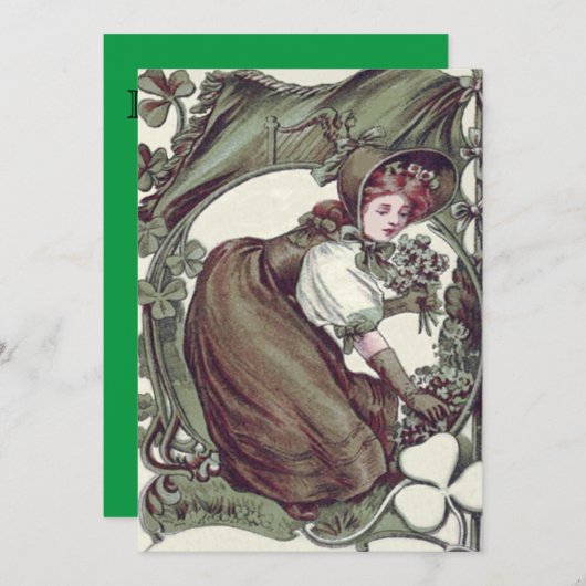 Vrouw plukken Shamrock Kaart (Voorkant / Achterkant)