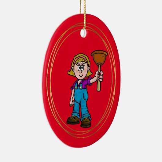 Vrouw Plumber-kerstversiering Keramisch Ornament (Rechts)