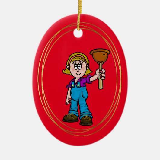 Vrouw Plumber-kerstversiering Keramisch Ornament (Voorkant)