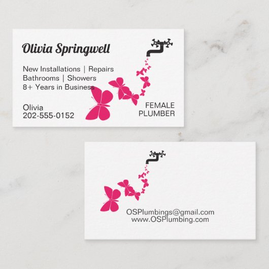 Vrouw Plumber Visitekaartje (Voorkant / Achterkant)