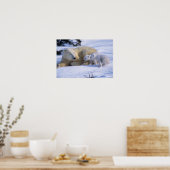 Vrouw polair Beer met 2 coyscubs Poster (Keuken)