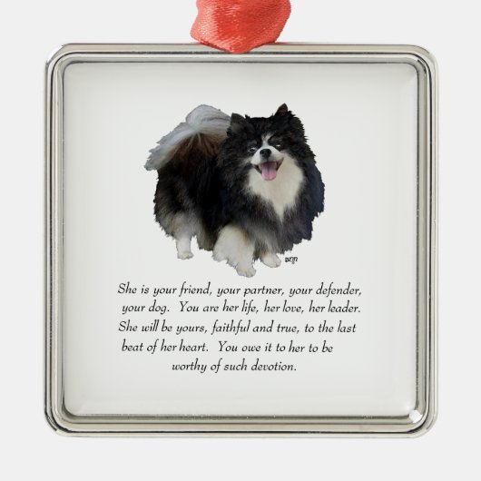 Vrouw Pomeranian Keepomwille Metalen Ornament (Voorkant)