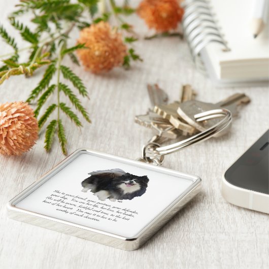 Vrouw Pomeranian Keepomwille Sleutelhanger (Zijkant)