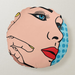 Vrouw Pop Kunst Rond Kussen