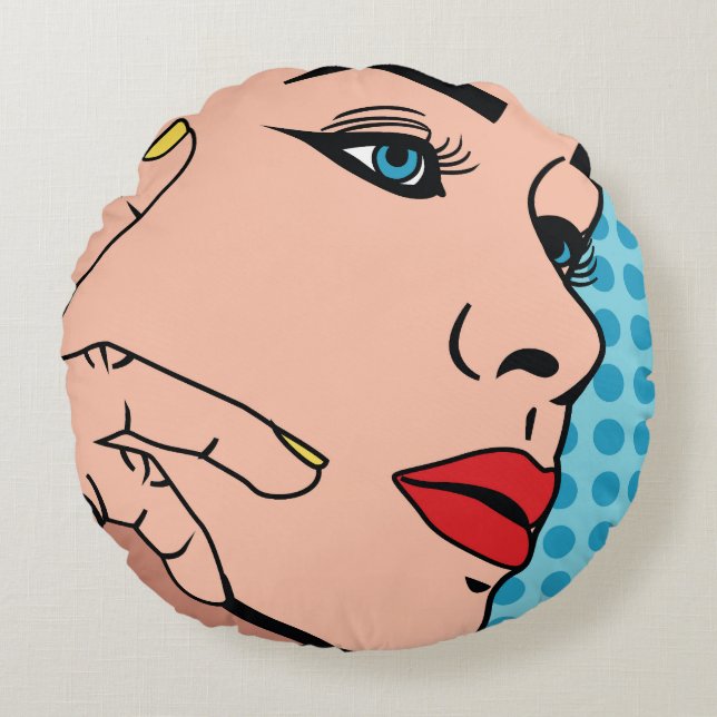 Vrouw Pop Kunst Rond Kussen (Voorkant)
