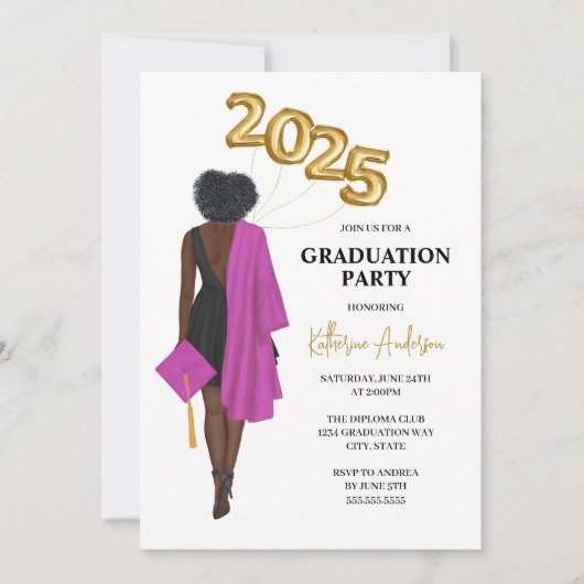 Vrouw Portrait Graduation Party Invitation Kaart (Voorkant)