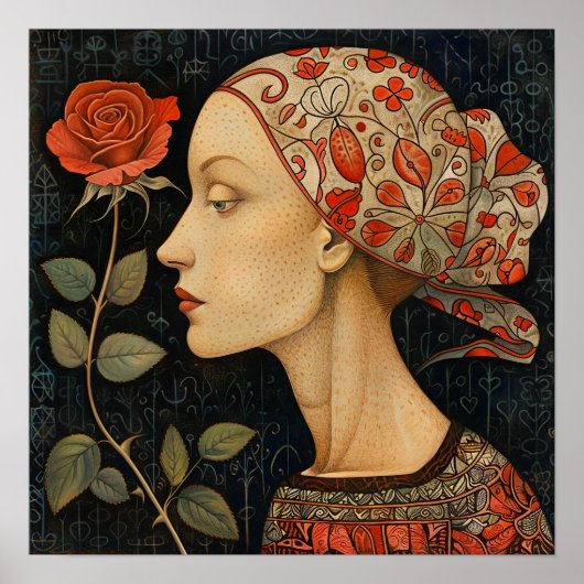 Vrouw Portret Decoratieve Kunst Print (Voorkant)