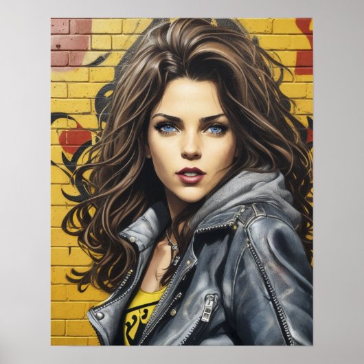 Vrouw Portret in Straatkunst Poster (Voorkant)