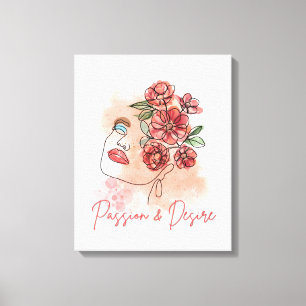 Vrouw portret in zachte rode kleur canvas afdruk