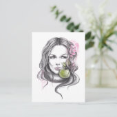 Vrouw portret met appel en bloesem Surreale kunst Briefkaart (Staand voorkant)