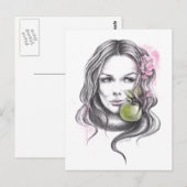 Vrouw portret met appel en bloesem Surreale kunst Briefkaart (Voorkant / Achterkant)