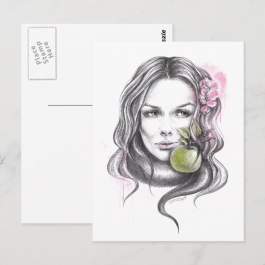 Vrouw portret met appel en bloesem Surreale kunst Briefkaart (Voorkant / Achterkant)