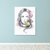 Vrouw portret met appel en bloesem Surreale kunst Canvas Afdruk (Insitu (Houten vloer))