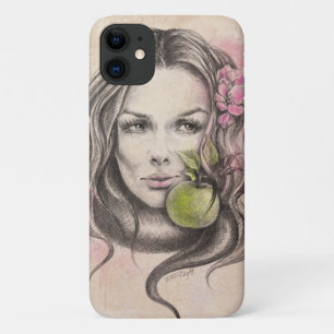 Vrouw portret met appel en bloesem Surreale kunst iPhone 11 Hoesje
