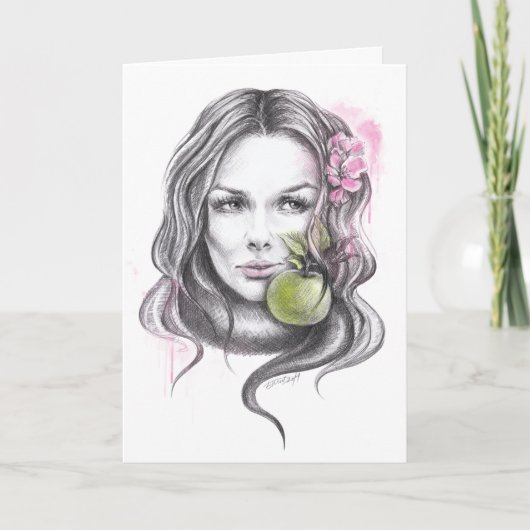 Vrouw portret met appel en bloesem Surreale kunst Kaart (Voorkant)