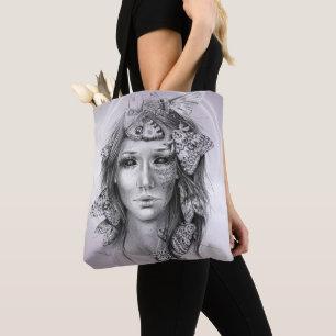 Vrouw Portret met Moten Surrealistische Dark Fanta Tote Bag