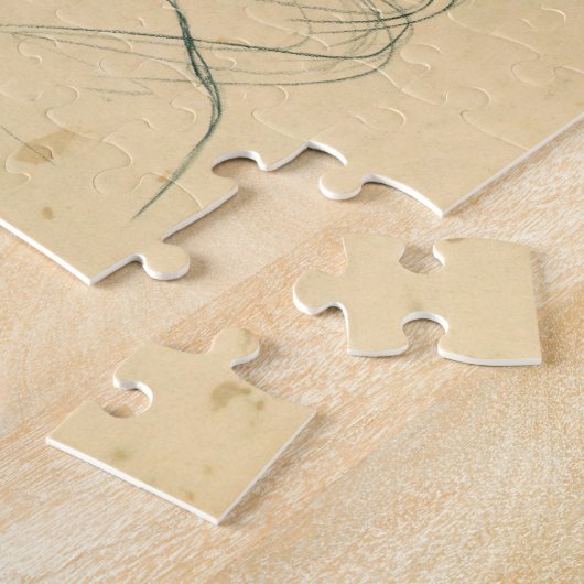 Vrouw portret met vogelschedel en vleugels Surreal Legpuzzel (Zijkant)