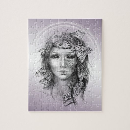 Vrouw portret Moths Violet paarse Surreal art Legpuzzel (Verticaal)