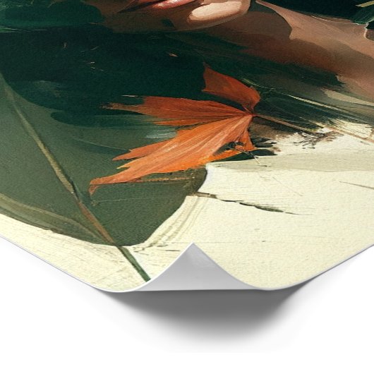 Vrouw portret, Tropisch bladerwand-Poster Poster (Hoek)