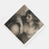 Vrouw Portret Woman Wereldbol  Engraving Servetten (Hoek)