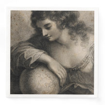 Vrouw Portret Woman Wereldbol  Engraving