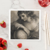 Vrouw Portret Woman Wereldbol  Engraving Servetten (Insitu)