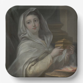 Vrouw portretteerde als een Vestal Maagd (oud Rome Papieren Bordje