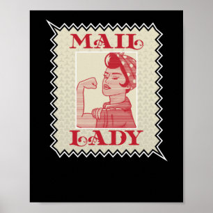 Vrouw Postal Worker Mail Lady Stamp Poster