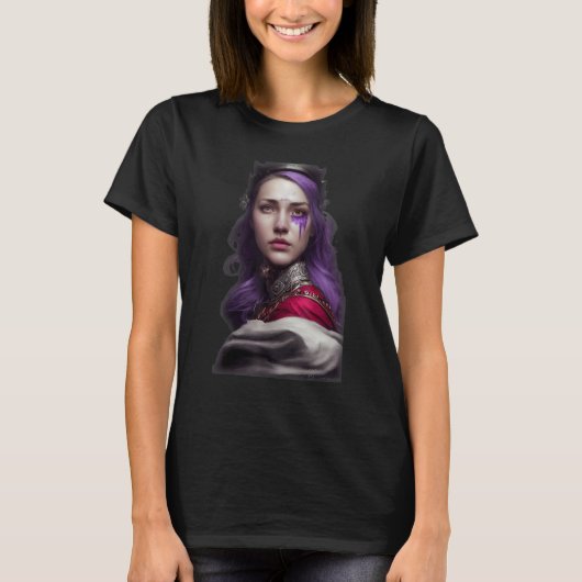Vrouw prinses Scar aan de linkerkant van de rode v T-shirt (Voorkant)