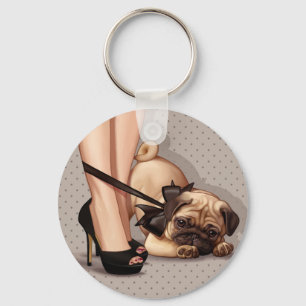 Vrouw & Pug-uppy Sleutelhanger