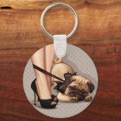 Vrouw & Pug-uppy Sleutelhanger (Voorkant)
