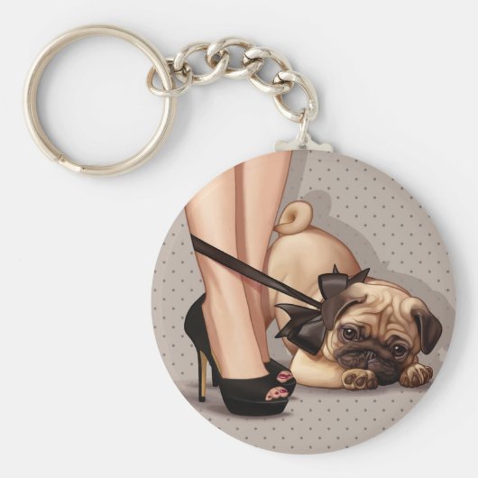 Vrouw & Pug-uppy Sleutelhanger (Voorkant)