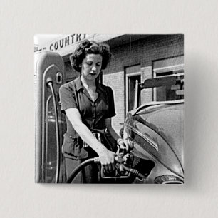 Vrouw Pumping Gas  Louisville Kentucky Vierkante Button 5,1 Cm