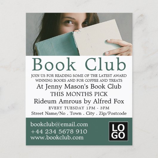 Vrouw Reader, Book Club Adverteren Flyer (Voorkant)