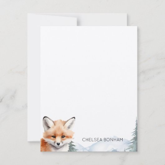 Vrouw Red Fox welp in bos Waterverf Notitiekaartje (Voorkant)