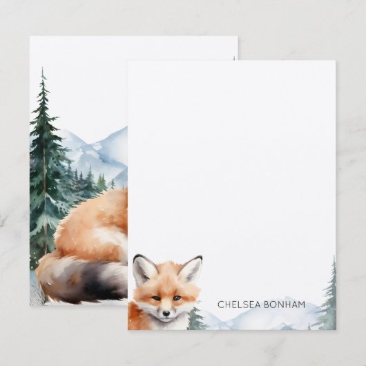 Vrouw Red Fox welp in bos Waterverf Notitiekaartje (Voorkant / Achterkant)