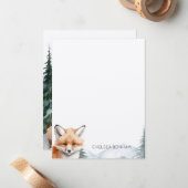 Vrouw Red Fox welp in bos Waterverf Notitiekaartje (Voorkant / Achterkant in situ)