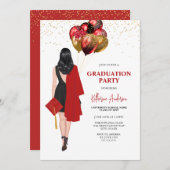 Vrouw Red Graduation Party Kaart (Voorkant / Achterkant)