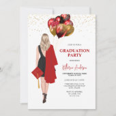 Vrouw Red Graduation Party Kaart (Voorkant)